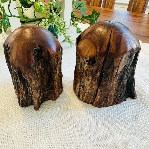 Vintage wood Pair of Tree Branch Salt and Pepper shakers farmhouse cottagecore - Picture 1 of 5